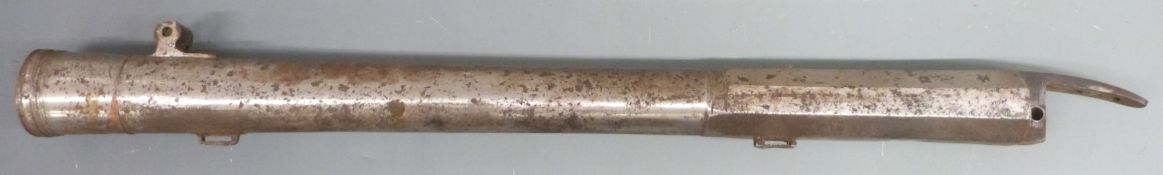 A 16 inch steel flintlock blunderbuss barrel with sprung bayonet mount, overall length 47cm.