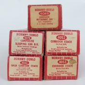Five Hornby Dublo 00 gauge BR coaches comprising Composite Restaurant Car 4049, Corridor Coach