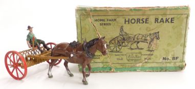 Britains Home Farm Series lead model Horse Rake, 8F, in original box.