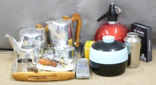 A collection of retro/mid century modern items including a Picquot ware tea set and tray, ice