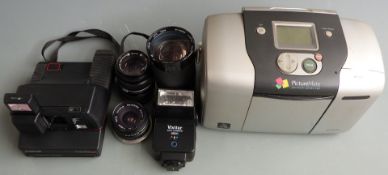 Polaroid Impulse AF instant camera, Luxcon 35-200mm 1:3.8-5.3 lens in bag with flash unit and