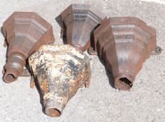 Four cast iron rainwater hoppers / planters, tallest 32cm
