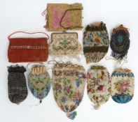 Ten 19th/20thC beadwork bags and purses, largest 24 x 18cm