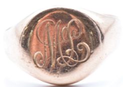 A 9ct rose gold signet ring, Birmingham 1915, 5.2g, size N