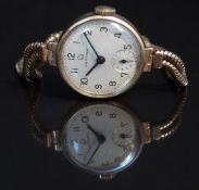 Certina 9ct gold ladies wristwatch with inset subsidiary seconds dial, blued hands, back Arabic