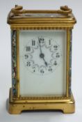 Late 19th/ early 20thC French brass cased carriage clock with enamel decoration to corniches, Arabic