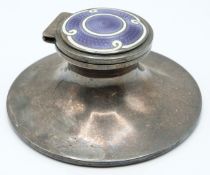 Hallmarked silver and purple and white guilloché enamel capstan inkwell, Birmingham circa mid