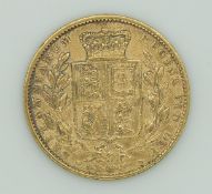 1864 Victoria young head, shield reverse gold full sovereign with 