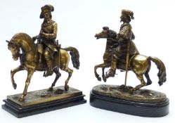 Two 19th or early 20thC brass/bronze figures on horseback, height of taller 28cm