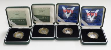 Four Royal Mint silver proof £2 coins, comprising two 2005 WW2 and two 2006 Brunel examples, cased