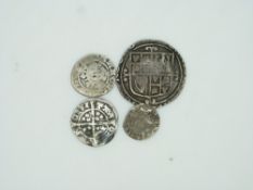 Charles I Parliament shilling, clipped, together with an Elizabeth I hammered penny, and two