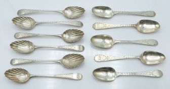 Two sets of Georgian bright cut hallmarked silver teaspoons, one set of six with shell bowls, London