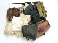 A 18th/19thC gentleman's satin waistcoat, cummerbund and two black damask sleeves with a