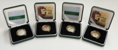 Four Royal Mint silver proof £2 coins for 2007, two Acts of Union and two slavery examples, all