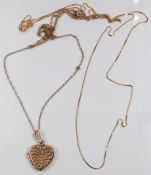 Two 9ct gold necklaces and a 9ct gold locket, 3.4g
