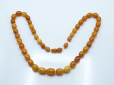 Baltic amber necklace made up of 45 graduated oval beads, 72g