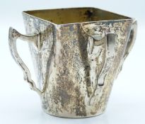 Edward VII hallmarked silver Art Nouveau four handled loving cup, Chester 1903 maker George Nathan &