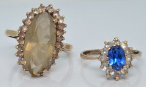Two 9ct gold rings set with paste, 7.6g, size N and U