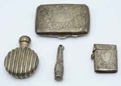 Victorian hallmarked silver circular scent bottle, Birmingham 1877 maker's mark rubbed, hallmarked