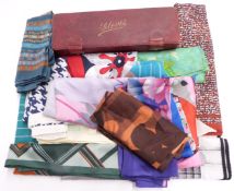 A collection of scarves including Liberty and Jacqumar, vintage 'Gloves' box, etc