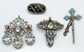 Georgian / Victorian silver pendant set with foiled paste, Art Nouveau silver clip set with foiled