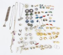 A collection of vintage earrings including Monet, silver, Dorlan, Yves Saint Laurent etc