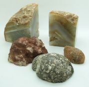 A pair of agate bookends and other geodes, height of tallest 11cm