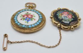 A Victorian brooch set with enamel and a Victorian pendant set with Bilston enamel and faux