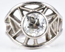 Art Deco / mid 20thC 18ct white metal ring set with a diamond of approximately 2.2ct in an unusual