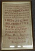 Victorian sampler by Ellen Nash, aged 12, Berkley School, 1864, Somersetshire, 63 x 40cm