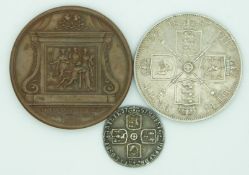 Henry VII bronze commemorative medal coin, together with an 1887 Victoria Jubilee head double florin