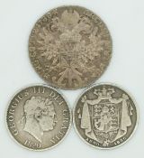1830 George III half crown, 1836 William III half crown and a Maria Theresia
