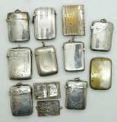 Ten silver plated vesta cases, small trinket box and a miniature souvenir book