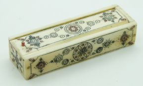 A 19thC Indian Madras ware bone miniature dominoes set