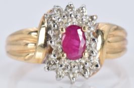 A 10k gold ring set with a ruby and diamonds, 3.5g, size T