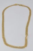 A 9ct gold necklace made up of four strands of interlinked oval links, 8.5g