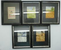 Margaret Windsor Stevens, five miniature embroideries, most 5.5 x 4.5cm