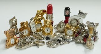 A collection of novelty miniature clocks in the form of Teddy bears etc, together with further
