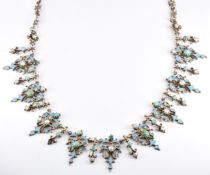 A late 19th/ early 20thC Austro-Hungarian necklace set with aqua enamel, turquoise and pearls,