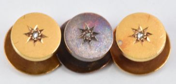 Three 15ct gold studs set with diamonds in a star setting, 2g, in original box