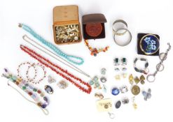 A collection of costume jewellery including Ciro earrings, studs, agate necklace, silver necklace,