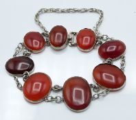 Victorian silver bracelet set with agate cabochons