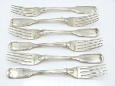 Georgian/Victorian harlequin set of six hallmarked silver fiddle and thread pattern dessert forks,