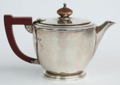 Art Deco hallmarked silver bachelor's teapot, Birmingham 1937, maker Adie Brothers Ltd, length 18cm,