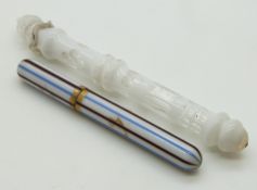 Two 19thC glass needle cases including an overlaid and cut example, longest 12cm