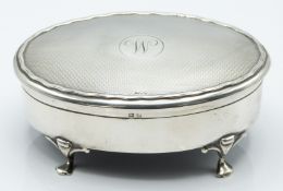 George V hallmarked silver oval jewellery casket raised on four feet, Birmingham 1919 maker W G