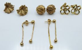 Four pairs of 9ct gold earrings, 12.9g