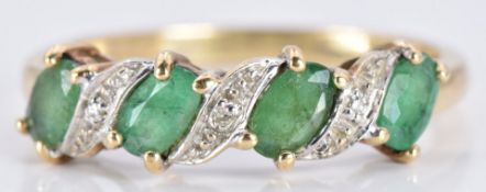 A 9ct gold ring set with emeralds and diamonds, 2.0g, size O/P