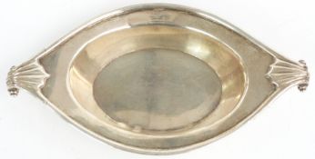 George III hallmarked silver twin-handled dish with scrolling decoration, London 1796 maker
