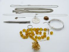 A group of jewellery, some silver including hallmarked bangle, pencil, guard chain, necklace etc
